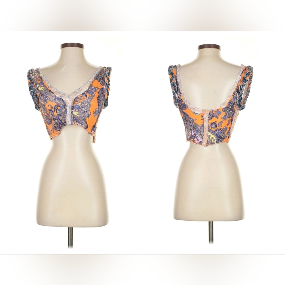 Free People Orange and Purple Floral Crop Top - Picture 4 of 6